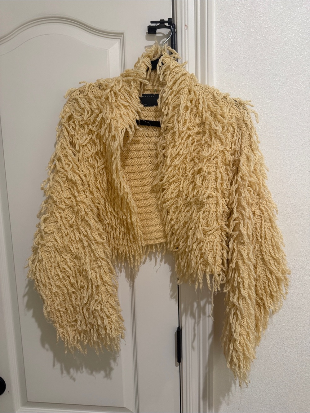 ASOS shaggy butter yellow cropped jacket size small